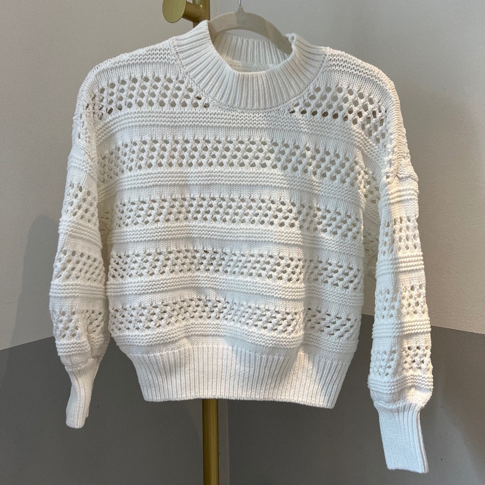 Mango White Crochet Chunky Knit Sweater